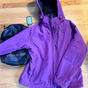 ORORO Heated Jacket Women’s L Purple Hooded Softshell Battery Pack Included